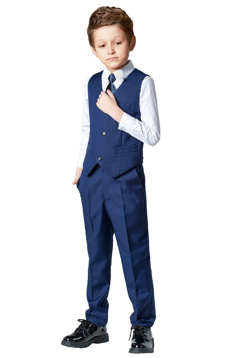 SaiLiiny Toddler Suits for Boys Wedding Suit Dress Shirt Navy Blue Vest and Pants Sets for Boy with Tie Size 12 - Image 2